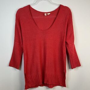 Moth 3/4 Sleeve Orange Scoop Neck Sweater Flaw Size Small